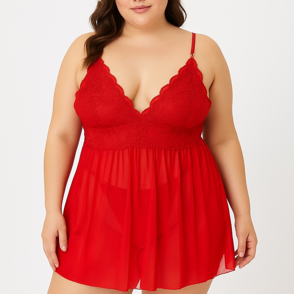 Red Lace Sheer Babydoll Lingerie 4XL